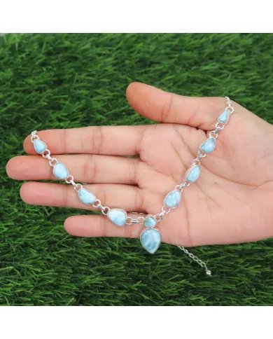 Larimar Necklace Set - 925 Sterling Silver Ocean-Inspired Jewelry