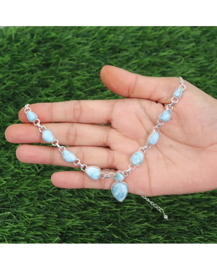 Larimar Necklace Set - 925 Sterling Silver Ocean-Inspired Jewelry