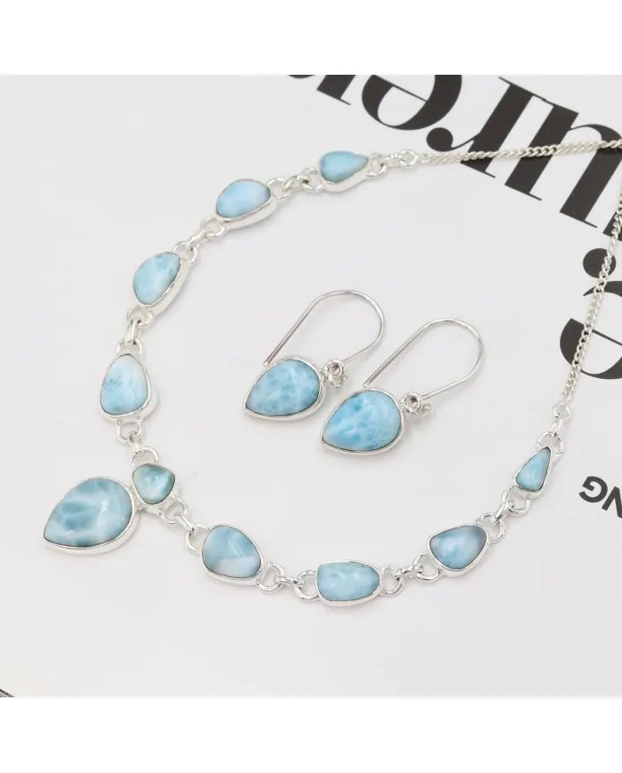 Larimar Necklace Set - 925 Sterling Silver Ocean-Inspired Jewelry