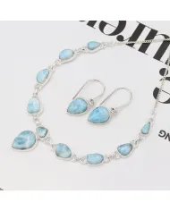 Larimar Necklace Set - 925 Sterling Silver Ocean-Inspired Jewelry