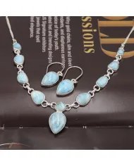 Larimar Necklace Set - 925 Sterling Silver Ocean-Inspired Jewelry