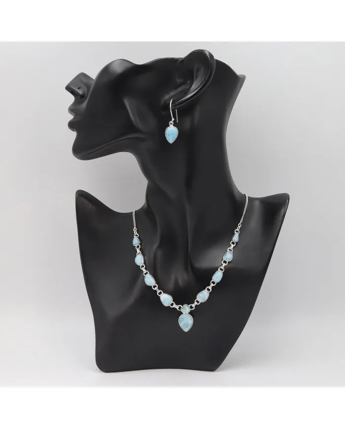 Larimar Necklace Set - 925 Sterling Silver Ocean-Inspired Jewelry