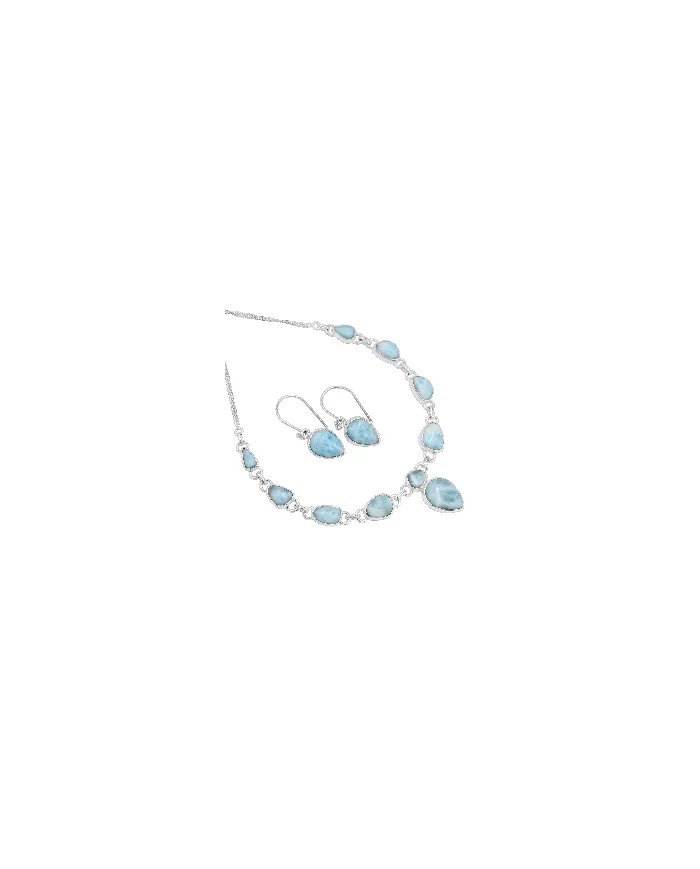 Larimar Necklace Set - 925 Sterling Silver Ocean-Inspired Jewelry