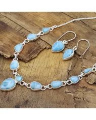 Larimar Necklace Set - 925 Sterling Silver Ocean-Inspired Jewelry
