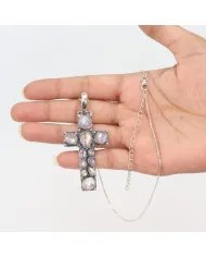 Moonstone Necklace - Sterling Silver Holy Cross Pendant, Religious Pendant, June Birthstone, Christmas Gifts