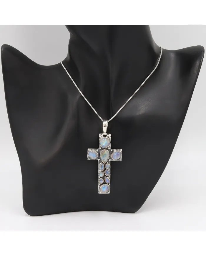 Moonstone Necklace - Sterling Silver Holy Cross Pendant, Religious Pendant, June Birthstone, Christmas Gifts
