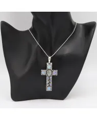 Rainbow Moonstone Cross Pendant Necklace - 925 Sterling Silver Jewelry