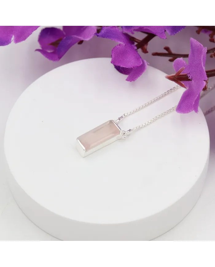 Rose Quartz Gemstone Pendant - 925 Sterling silver Necklace for Women