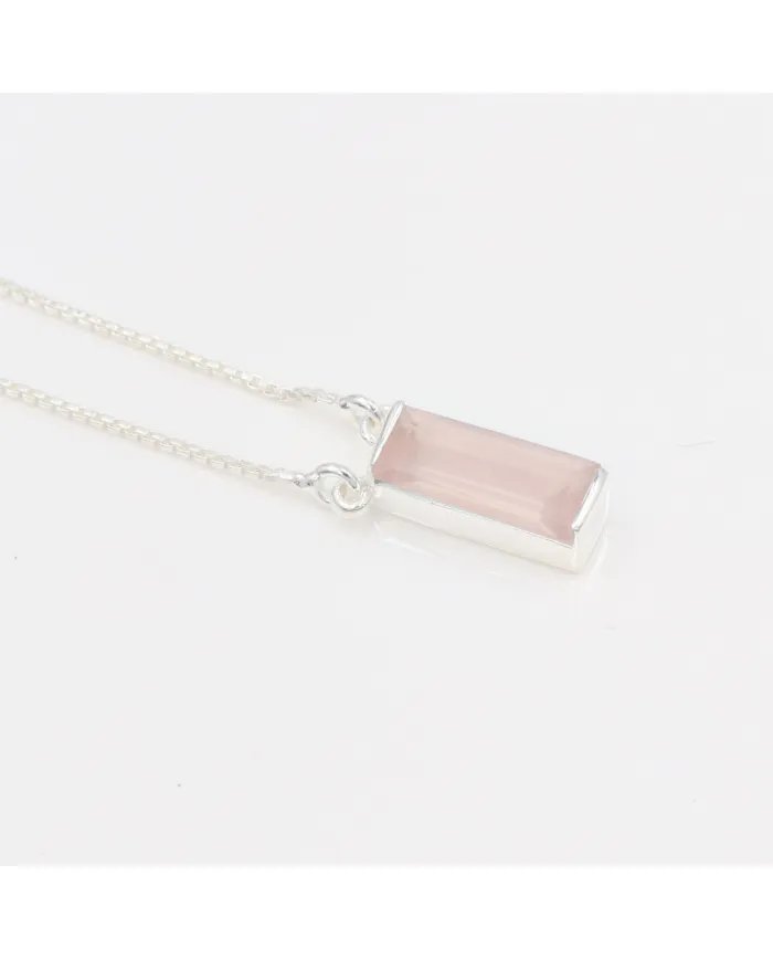 Rose Quartz Gemstone Pendant - 925 Sterling silver Necklace for Women