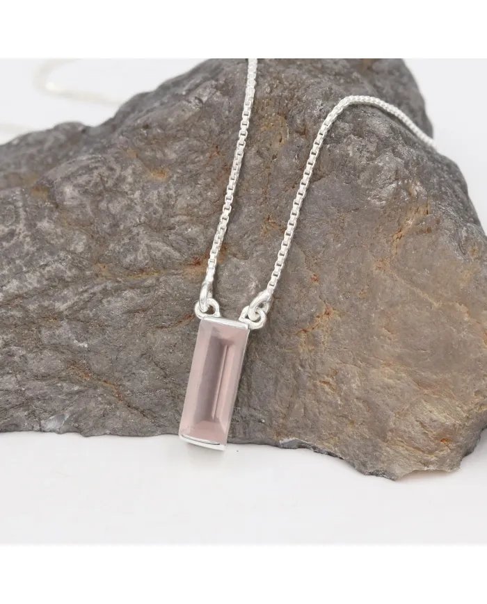 Rose Quartz Gemstone Pendant - 925 Sterling silver Necklace for Women