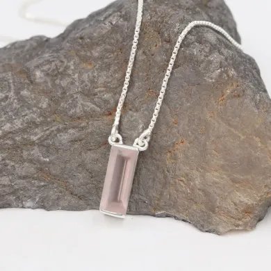 Rose Quartz Gemstone Pendant - 925 Sterling silver Necklace for Women
