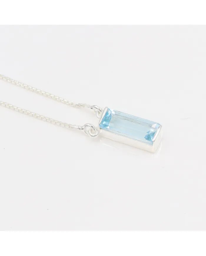 Swiss Blue Topaz Gemstone Pendant – Sterling Silver Necklace for Women