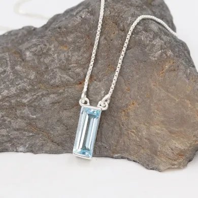 Swiss Blue Topaz Gemstone Pendant – Sterling Silver Necklace for Women
