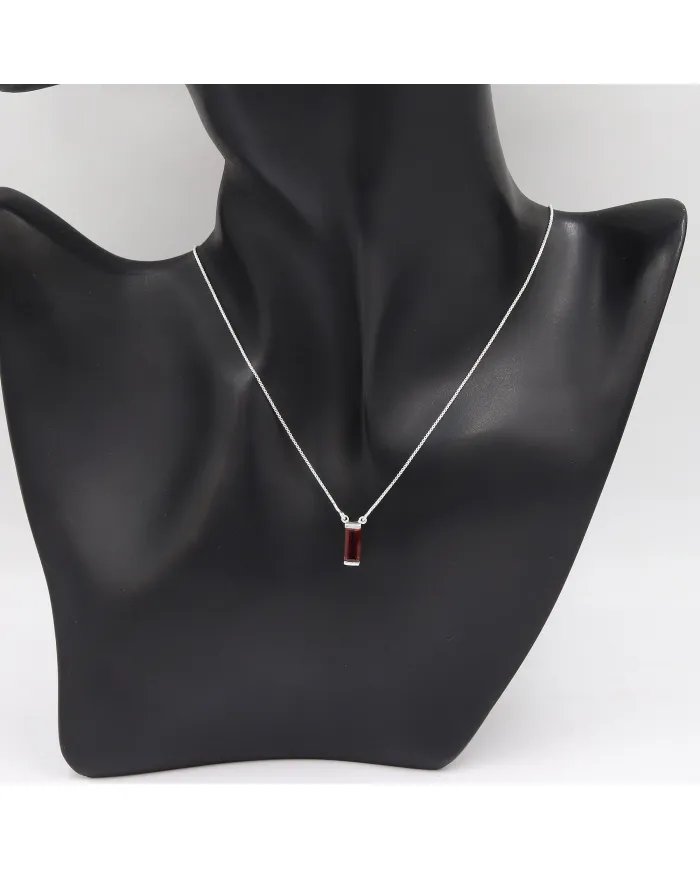 Garnet Gemstone Pendant - Sterling Silver Necklace for Women