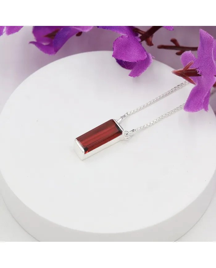 Garnet Gemstone Pendant - Sterling Silver Necklace for Women