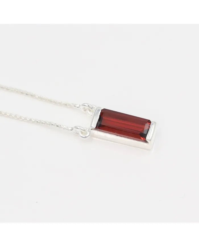 Garnet Gemstone Pendant - Sterling Silver Necklace for Women