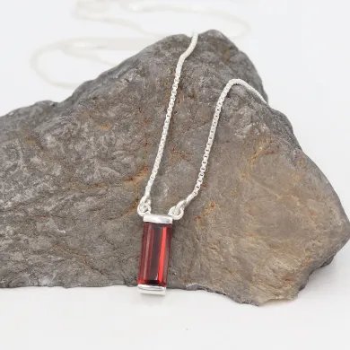 Garnet Gemstone Pendant - Sterling Silver Necklace for Women