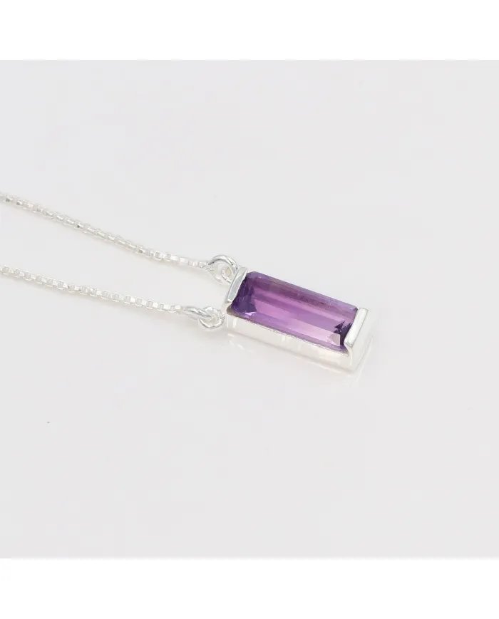Amethyst Gemstone Pendant - 925 Sterling Silver Necklace for Women