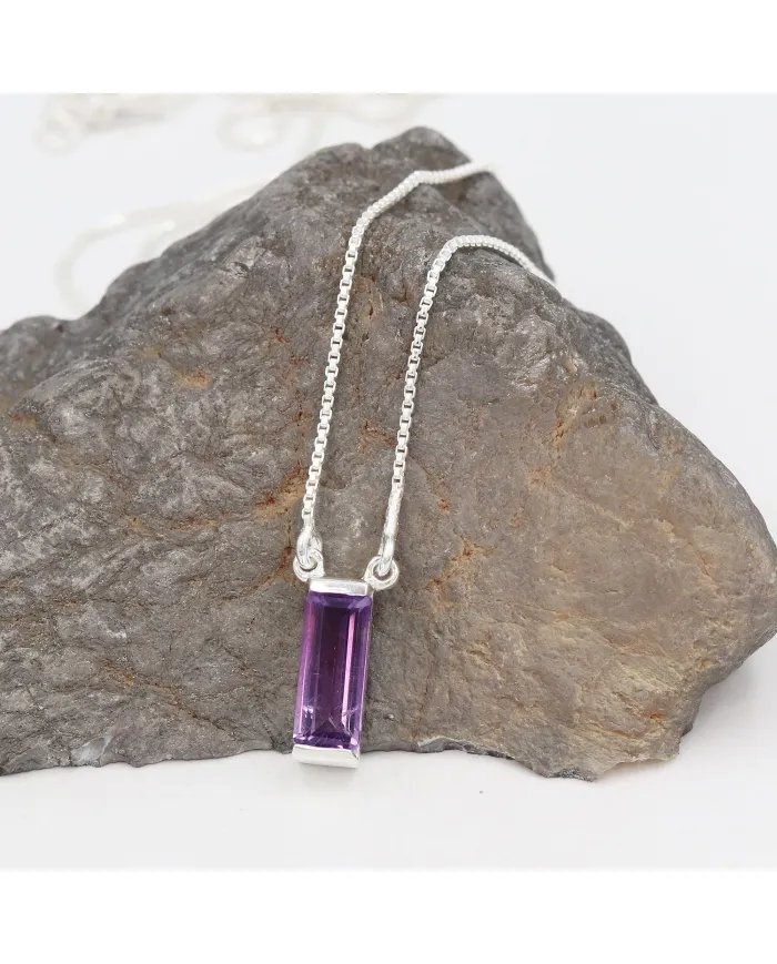 Amethyst Gemstone Pendant - 925 Sterling Silver Necklace for Women