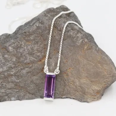Amethyst Gemstone Pendant - 925 Sterling Silver Necklace for Women