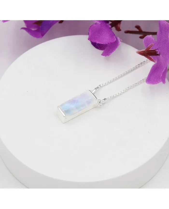 Rainbow Moonstone Pendant - 925 Sterling Silver Necklace for Women