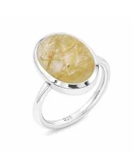 Natural Rutilated Quartz Ring - 925 Sterling Silver Oval Shape Jewelry