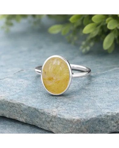 Natural Rutilated Quartz Ring - 925 Sterling Silver Oval Shape Jewelry