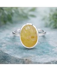 Natural Rutilated Quartz Ring - 925 Sterling Silver Oval Shape Jewelry