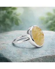 Natural Rutilated Quartz Ring - 925 Sterling Silver Oval Shape Jewelry