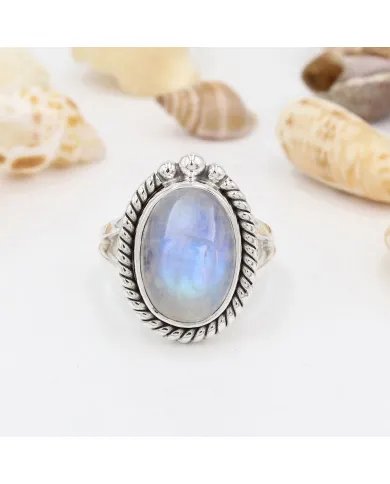Rainbow Moonstone Ring - Handmade 925 Sterling Silver Vintage Jewelry