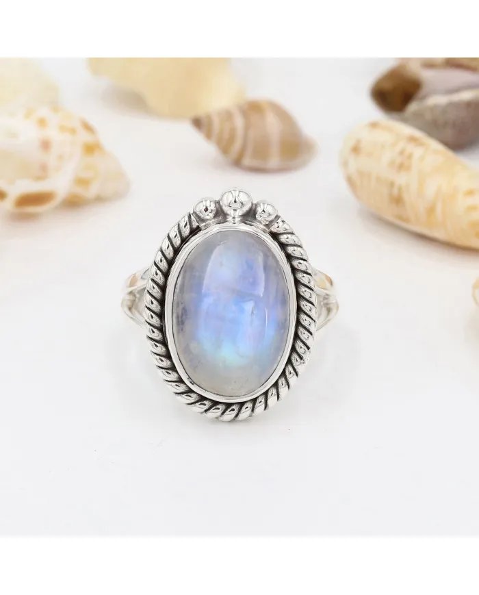 Rainbow Moonstone Ring - Handmade 925 Sterling Silver Vintage Jewelry