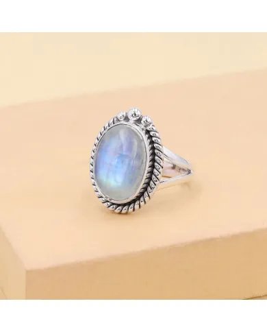 Rainbow Moonstone Ring - Handmade 925 Sterling Silver Vintage Jewelry