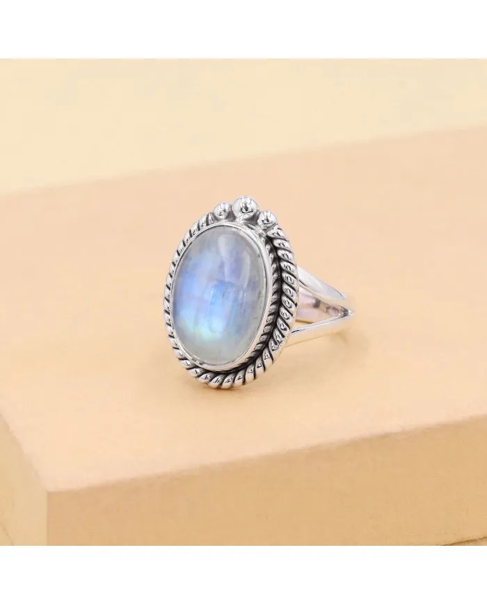 Rainbow Moonstone Ring - Handmade 925 Sterling Silver Vintage Jewelry