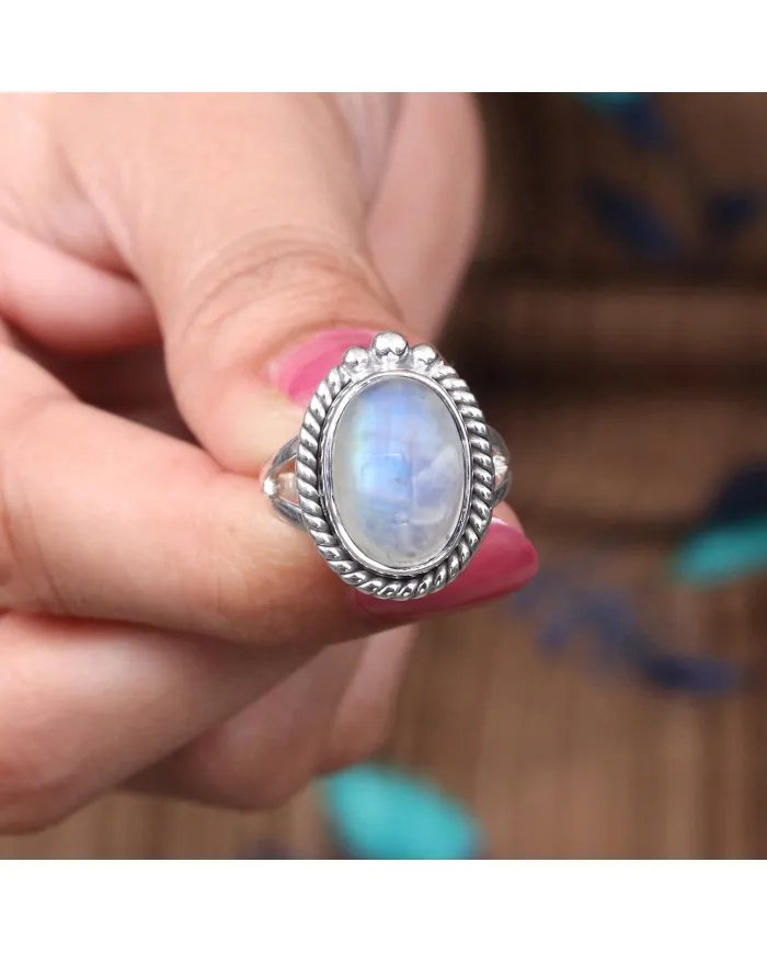 Rainbow Moonstone Ring - Handmade 925 Sterling Silver Vintage Jewelry