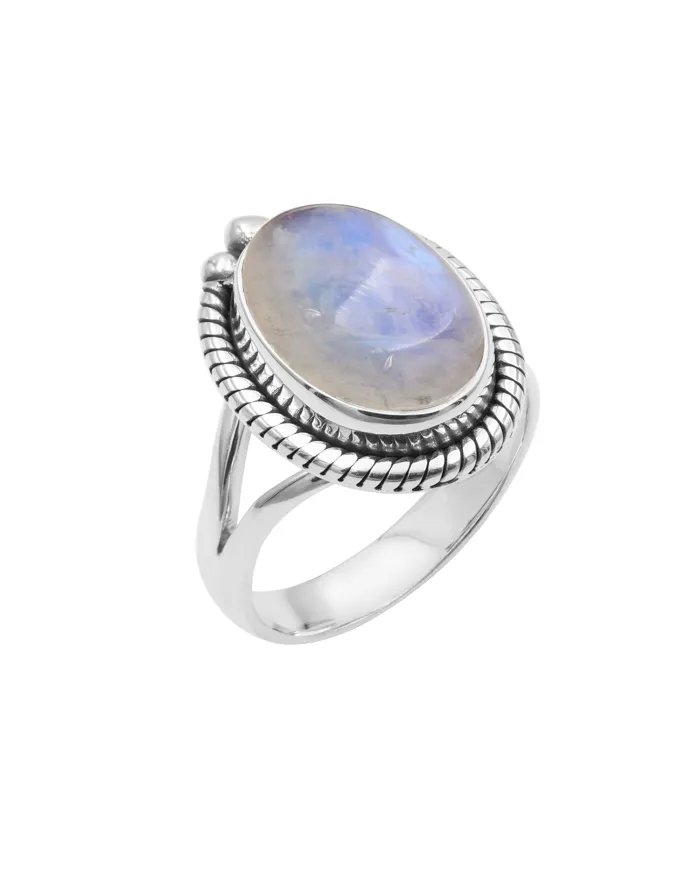 Rainbow Moonstone Ring - Handmade 925 Sterling Silver Vintage Jewelry
