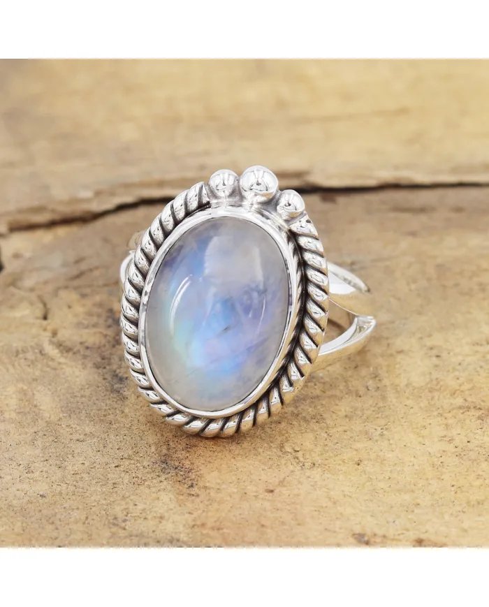 Rainbow Moonstone Ring - Handmade 925 Sterling Silver Vintage Jewelry