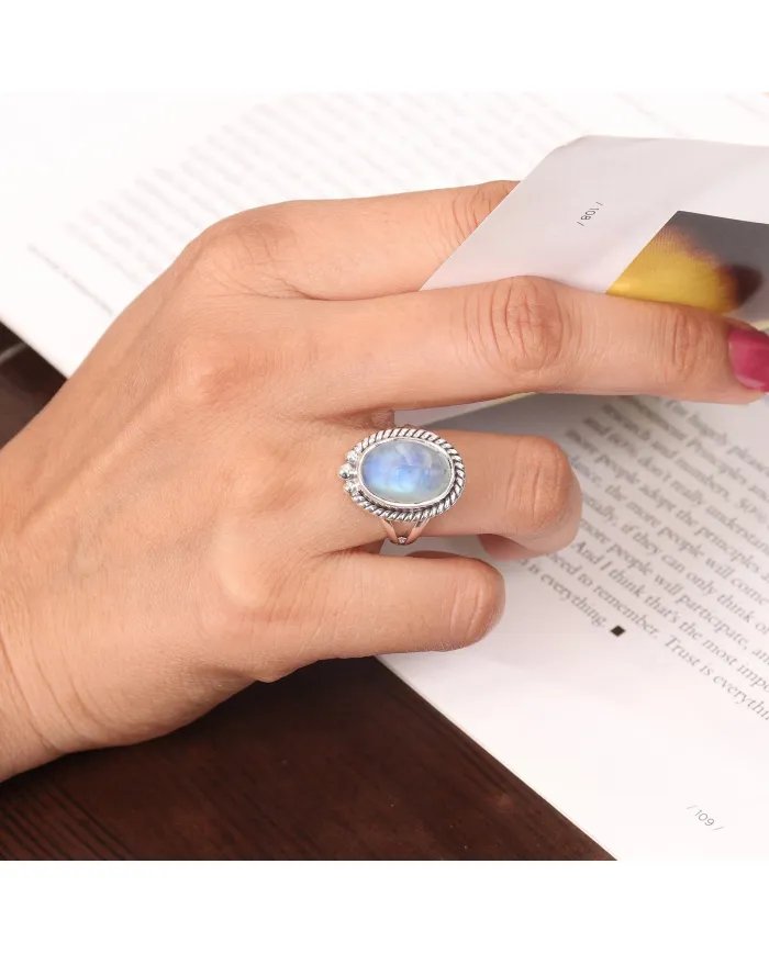 Rainbow Moonstone Ring - Handmade 925 Sterling Silver Vintage Jewelry