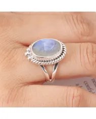 Rainbow Moonstone Ring - Handmade 925 Sterling Silver Vintage Jewelry