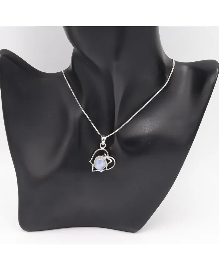 Rainbow Moonstone Oval Pendant - 925 Sterling Silver Unique Jewelry