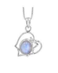 Rainbow Moonstone Pendant - 925 Sterling Silver Oval Handmade Jewelry