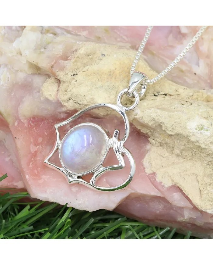 Rainbow Moonstone Oval Pendant - 925 Sterling Silver Unique Jewelry