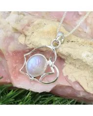 Rainbow Moonstone Oval Pendant - 925 Sterling Silver Unique Jewelry