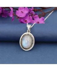 Rainbow Moonstone Pendant - 925 Sterling Silver Oval Handmade Jewelry
