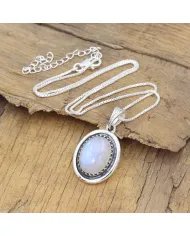 Rainbow Moonstone Pendant - 925 Sterling Silver Oval Handmade Jewelry