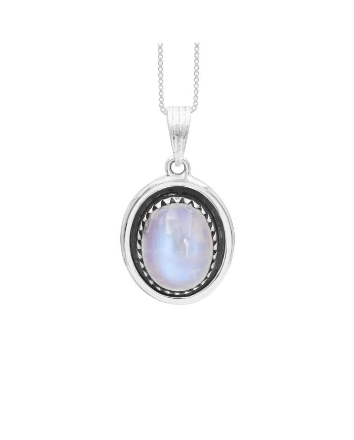 Rainbow Moonstone Pendant - 925 Sterling Silver Oval Handmade Jewelry