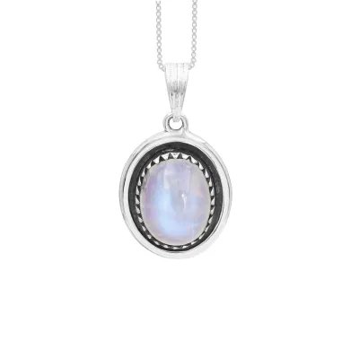 Rainbow Moonstone Pendant - 925 Sterling Silver Oval Handmade Jewelry