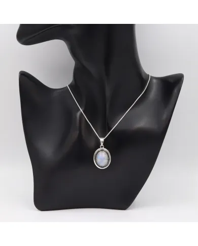 Rainbow Moonstone Pendant - 925 Sterling Silver Cabochon Necklace