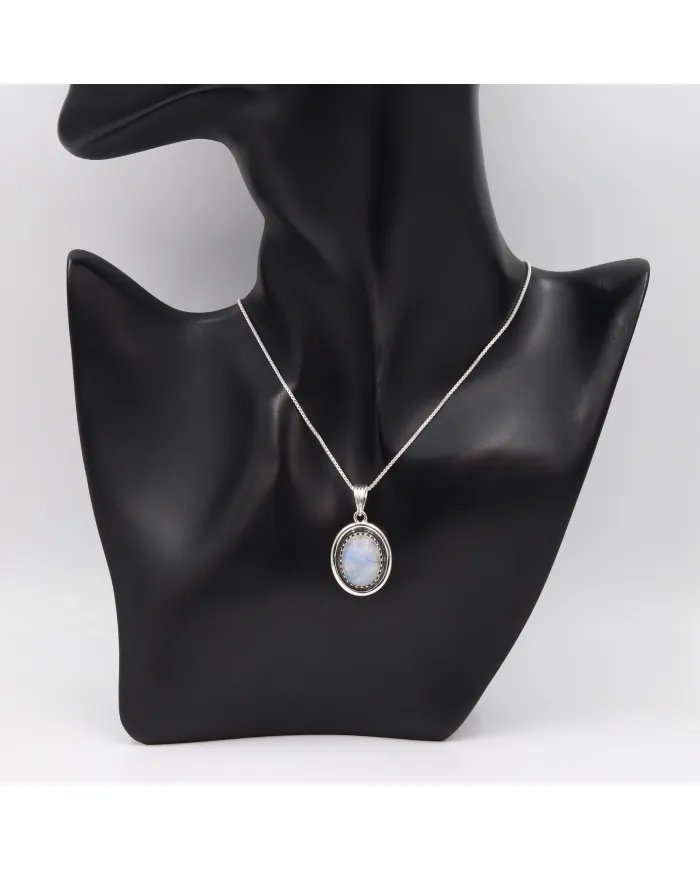 Rainbow Moonstone Pendant - 925 Sterling Silver Oval Handmade Jewelry