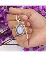 Rainbow Moonstone Pendant - 925 Sterling Silver Oval Handmade Jewelry