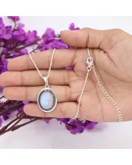 Rainbow Moonstone Pendant - 925 Sterling Silver Cabochon Necklace